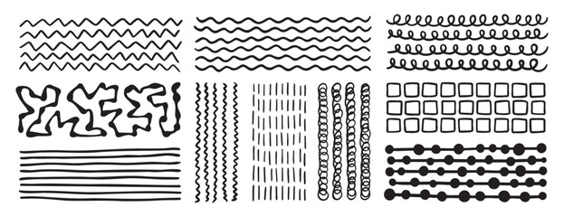 Fototapeta premium Spiral doodle hand drawn wavy underline set. Wavy lines smooth elements collection. 