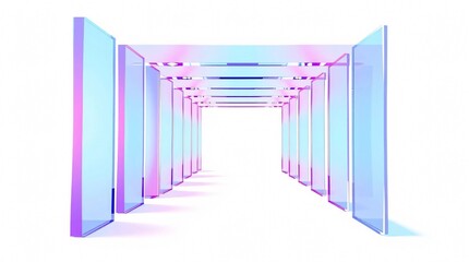 Obraz premium Vibrant tunnel of iridescent panels creates a stunning modern perspective, perfect for creative backgrounds