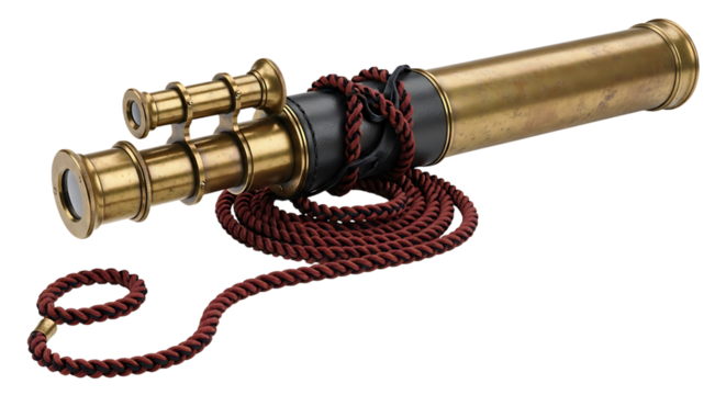 Vintage Brass Telescope with Red Rope and Black Leather