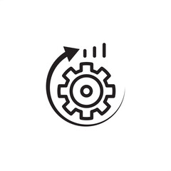 Minimal line icon representing continuous improvement Kaizen concept with gear and arrow symbol. Ideal for business efficiency, process optimization, and lean management visuals.