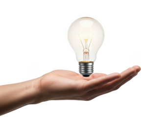 Lightbulb idea in hand concept isolated on transparent background