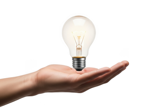 Lightbulb idea in hand concept isolated on transparent background