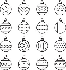 Set of Christmas balls icon. Thin Line art. Editable stroke