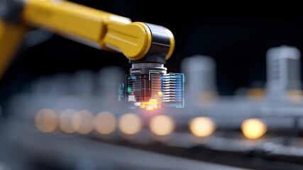 Robotic arm with digital data visualization modern industrial automation environment showing futuristic technology and factory - Powered by Adobe