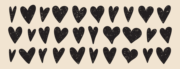 hearts hand drawn rough brush stroke texture hearts isolated set. Doodle hearts. Design elements for Valentines day