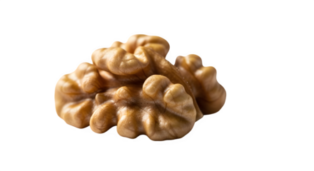 A closeup macro shot of a single, delicious walnut kernel, isolated on transparent background