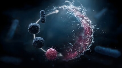 Microscopic life cycle of bacteria and other microbes illustrated in a conceptual scientific visualization