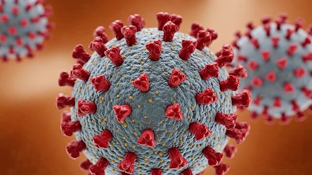 Microscopic rendering of spherical pathogen with prominent surface spikes