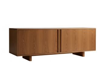 Wooden cabinet with sliding doors isolated on transparent background