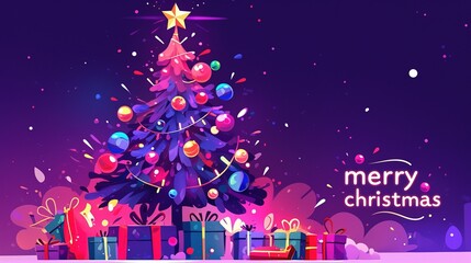 Fototapeta premium Dynamic Colorful Explosion Christmas Tree with Gifts - Energetic Holiday Background