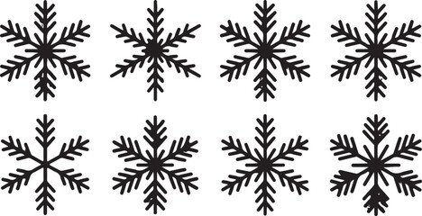 Snowflakes big set icons. Flake crystal silhouette collection. Happy new year, xmas, christmas. Snow, holiday, cold weather, frost. Winter design elements. Vector illustration