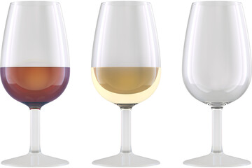 Empty wine glass and glasses with red, transparent background