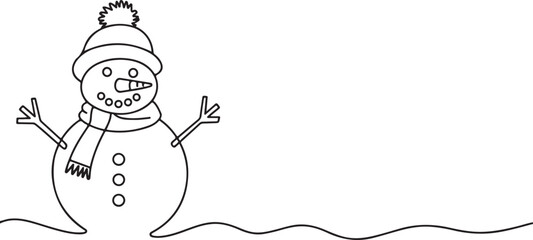 Snowman line art style vector illustration