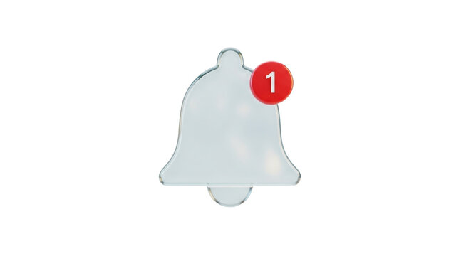 3D Glassmorphism Social Media Notification Bell Icon on White Background