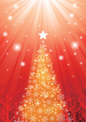 森の中のクリスマスツリー、背景、イラスト、赤、縦、かわいい、集中線