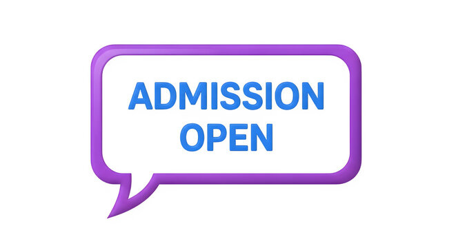 A speech bubble with the text admission open in blue letters, isolated on transparent background