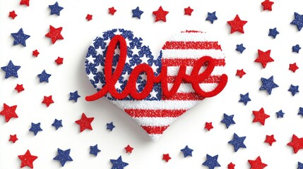 A heart made of stars and the word LOVE written in red