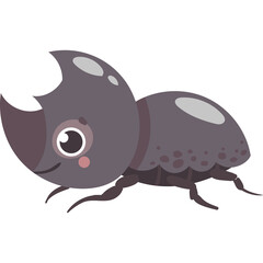 Cute Cartoon Beetle With Big Eyes And Pink Cheeks On Transparent Background