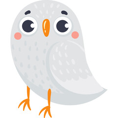 Cute Cartoon Baby Owl With Big Eyes Pink Cheeks And Orange Feet On Transparent Background