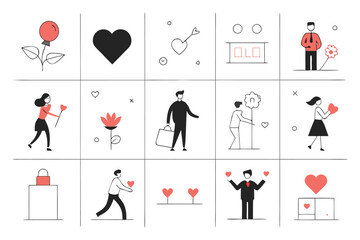 Valentine's day silhouette vector bundle grid layout romantic icons for love and relationships