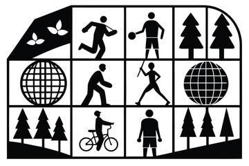 Silhouette vector bundle sports nature grid layout people activities scalable eps icon