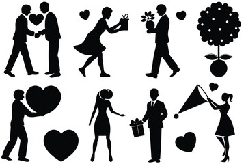 Romantic silhouette vector bundle with hearts and gifts scalable eps illustration for design