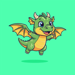 Cute Chibi Baby Dragon Flying with Open Wings Illustration