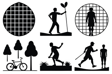 Silhouette vector bundle grid layout diverse activities and elements scalable illustration eps