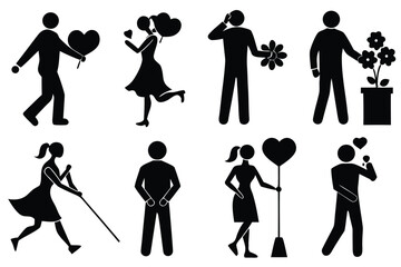 Romantic silhouette vector bundle collection of couples and individuals expressing love