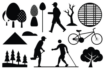 Silhouette vector bundle outdoor activities nature elements scalable eps graphics collection