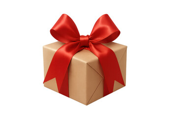 Fototapeta premium Gift box with brown wrapping paper and red satin ribbon, perfect for birthdays, anniversaries, christmas, and special occasions