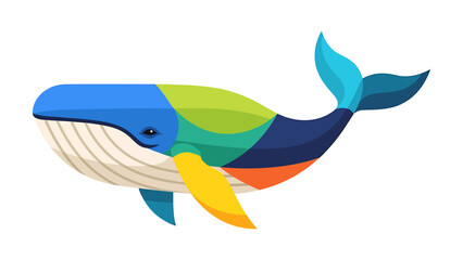 Colorful whale illustration playful vector design ideal for childrens books and educational materials isolated on white background