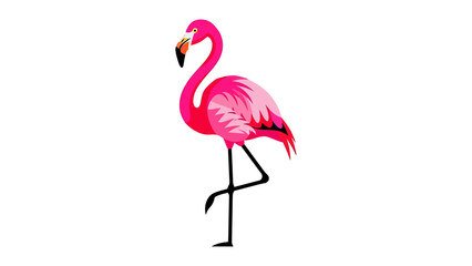 Vibrant pink flamingo illustration standing on one leg vector design element isolated on white background
