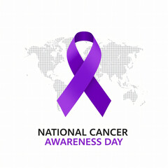 Purple ribbon symbolizing global cancer awareness day and support for patients worldwide