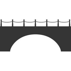 Black Silhouette of an Arch Bridge with a Rope Railing on a Transparent Background Symbolizing Connection and Passage