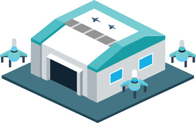 Isometric futuristic aircraft hangar vector illustration scalable eps icon