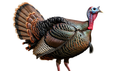 A wild turkey with its tail fanned out, isolated on transparent background