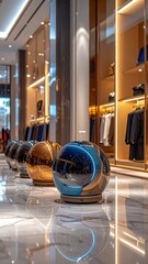 Modern retail interior with polished spheres