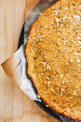 chickpea flour flatbread socca on wooden tray rustic french inspired recipe