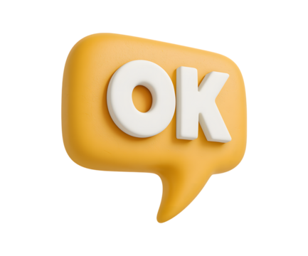 3d orange speech bubble with white ok text against a black background - Powered by Adobe