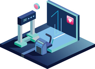 Isometric home gym with ai trainer hologram vector illustration scalable eps graphic