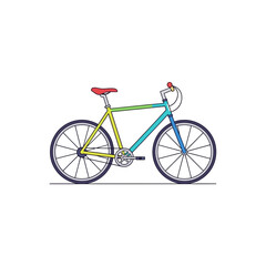 Fototapeta premium A colorful bicycle with a gradient frame, red seat, and handlebars, depicted in a clean illustration.