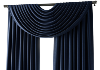 Elegant blue curtain with swag isolated on transparent background