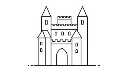 Simple line drawing of a majestic medieval castle with towers and battlements
