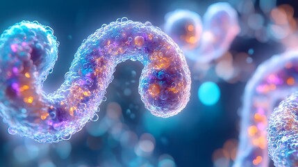 Macro view of virus with pathogen, and scientific medical background.