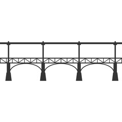 Black Silhouette Of An Arch Bridge With Tall Pillars And Railings Against A White Background And Transparent Background