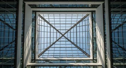Architectural Glass Roof with Reflected Light in Modern Finance Space
