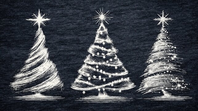 Chalkboard Style Christmas Trees - Vintage Festive Art