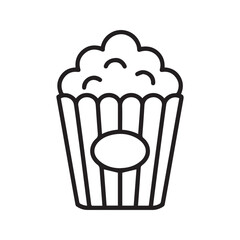 Popcorn line icon. Minimalist vector illustration of a movie snack in a striped box. Simple black outline symbol for cinema, film, and entertainment on a textured background.
