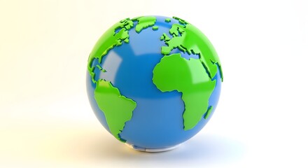 Naklejka premium A 3D rendered globe showcasing continents in green against a blue ocean backdrop, symbolizing global connectivity and Earth's geography